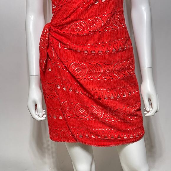 Free People Dress Women's Small Orange Oceanside Crochet Sleeveless Faux Wrap - Picture 5 of 13